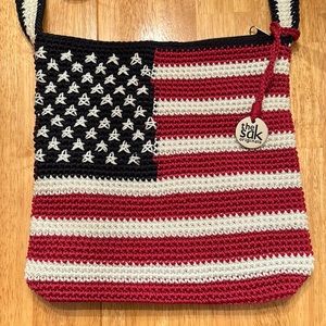 The Sak Crossbody Crocheted Handbag USA American Flag Ted White Blue